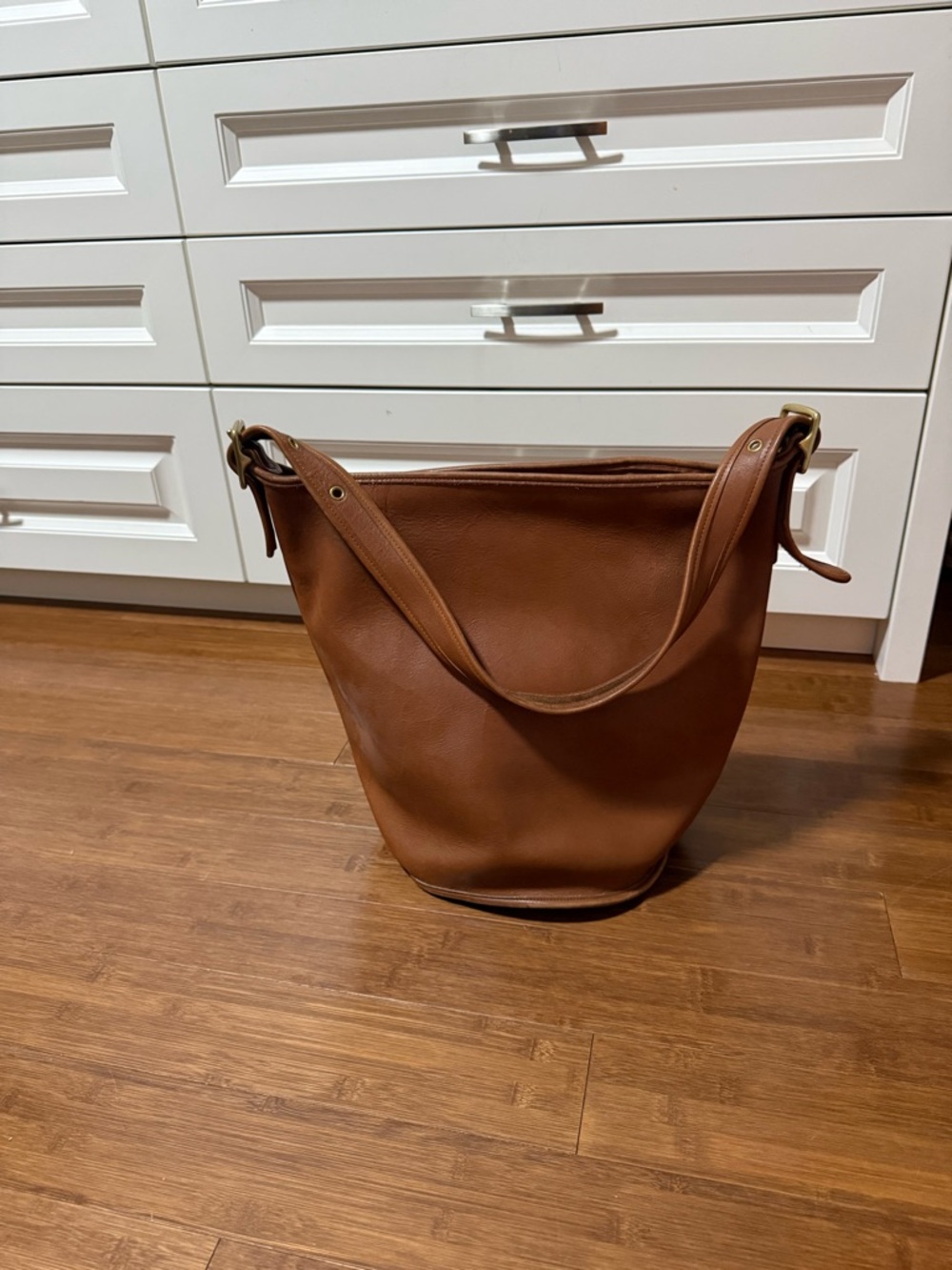 Vintage Coach Brown Leather Shoulder Bucket Bag